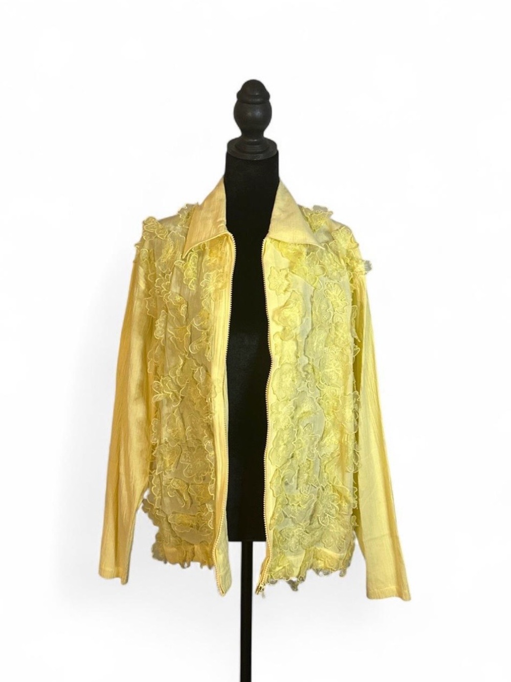 Vintage 90s Kokomo Yellow Ruffle Lace Zip Up Jacket